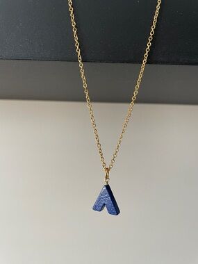 Blue wooden triangle necklace